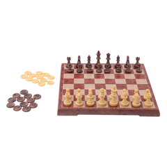 Wooden chess set with pieces on a checkered board