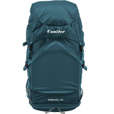 Teal backpack with 'Conifer' branding on a white background