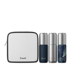 S'well water bottle set with a carrying case on a white background