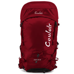 Red backpack with 'Couloir' branding on a white background