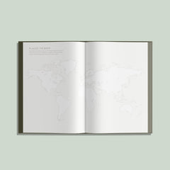 Open book on a light green background