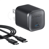 Anker power adapter with USB-C cable on a transparent background