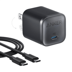 Anker power adapter with USB-C cable on a transparent background