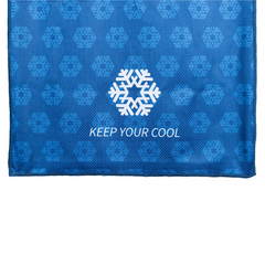 Blue cooling pad with snowflake pattern and 'Keep Your Cool' text on a white background