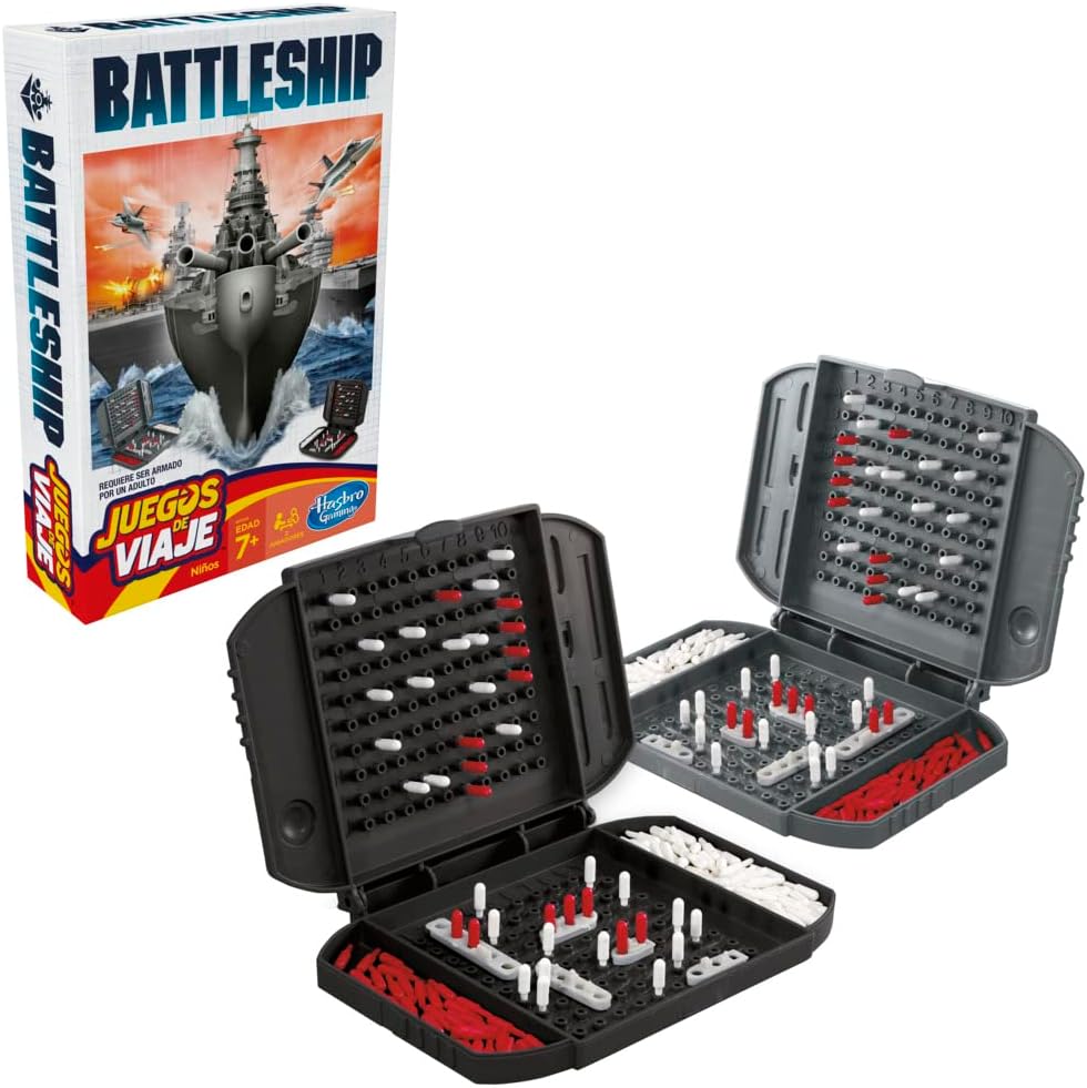 Battleship game set with open containers and packaging on a white background