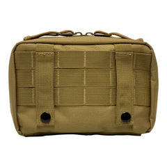 Khaki tactical pouch with grid pattern on a white background