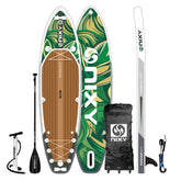 NIXY inflatable stand-up paddleboard with accessories on a white background