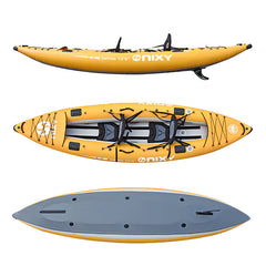 Yellow kayak with black accents on a white background, featuring the NIXY brand.