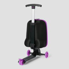 Black scooter with purple wheels and accents on a light gray background