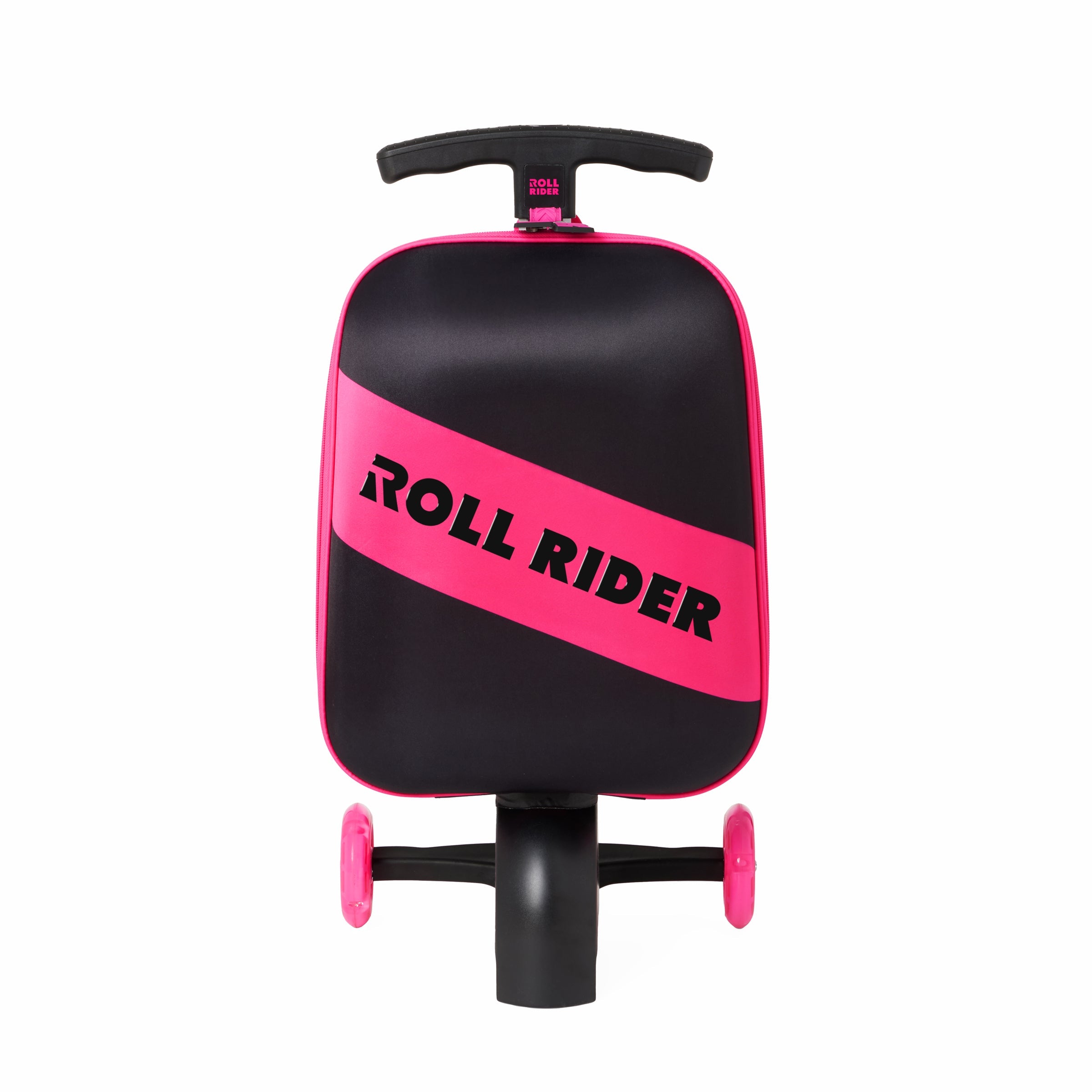 Black and pink 'Roll Rider' toy on a white background