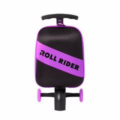 Black and purple Roll Rider toy on a white background