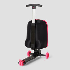 Black scooter with pink wheels on a gray background