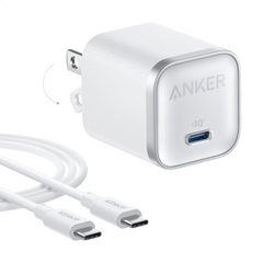 Anker power adapter with USB-C cable on a transparent background