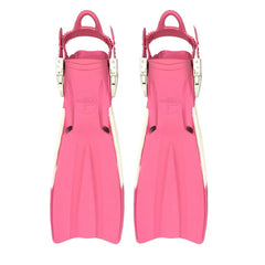 Pair of pink diving fins on a white background