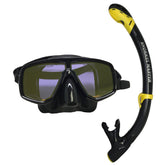 Black and yellow snorkel set on a white background