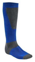 Blue and gray knee-high sock on a white background