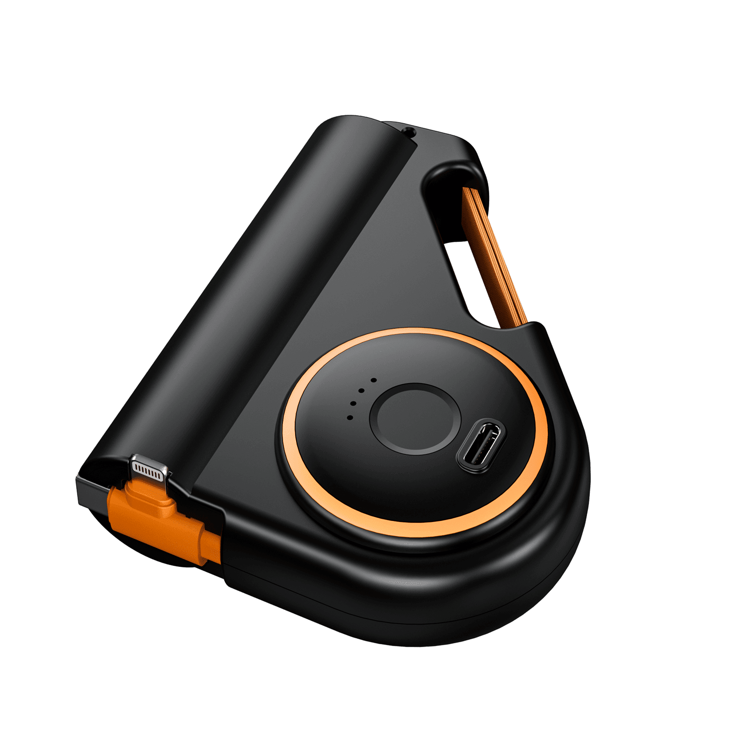 5000mAh Outdoor Power Bank with Built-In Retractable Cable, Flashlight, and Hiking Hook Black