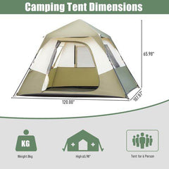6 Person Camping Tent with Rainfly & Carry Bag - 60 Second Set Up