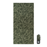 Green leaf-patterned mat with a carrying bag on a white background