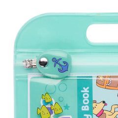 Teal plastic case with an anchor charm and cartoon characters on a white background