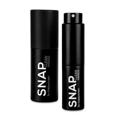 Two black bottles of SNAP Clean Hands on a white background