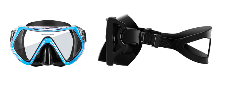 Diving mask and snorkel set on a white background