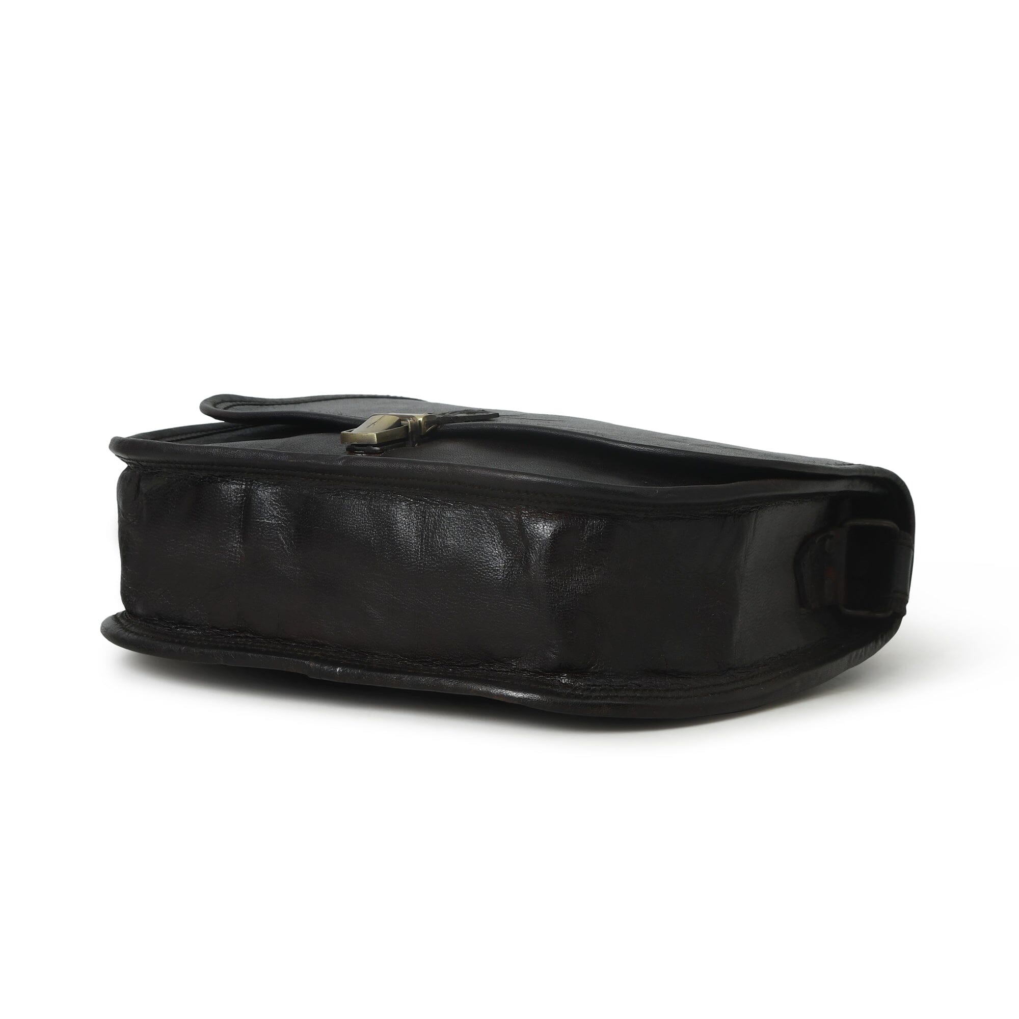 Black leather bag on a white background