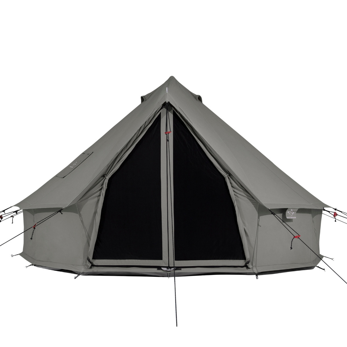 Gray tent with black interior on a white background