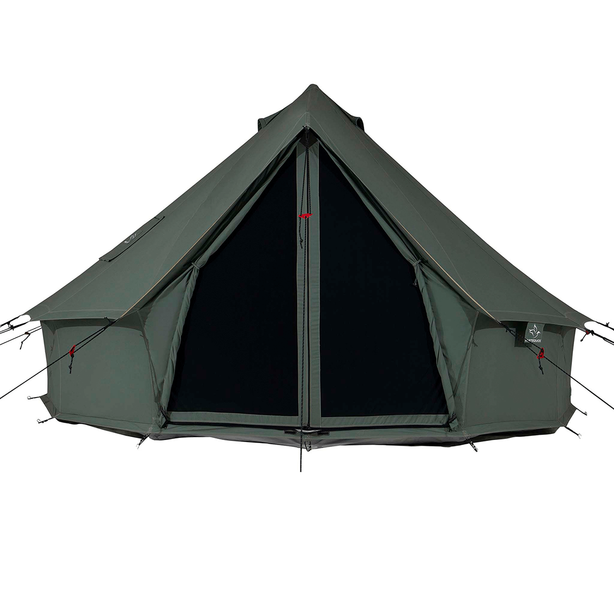 Green camping tent on a white background
