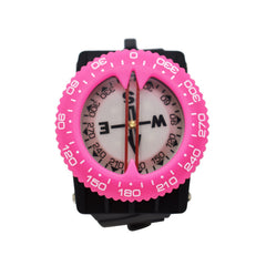 Pink and black compass on a white background