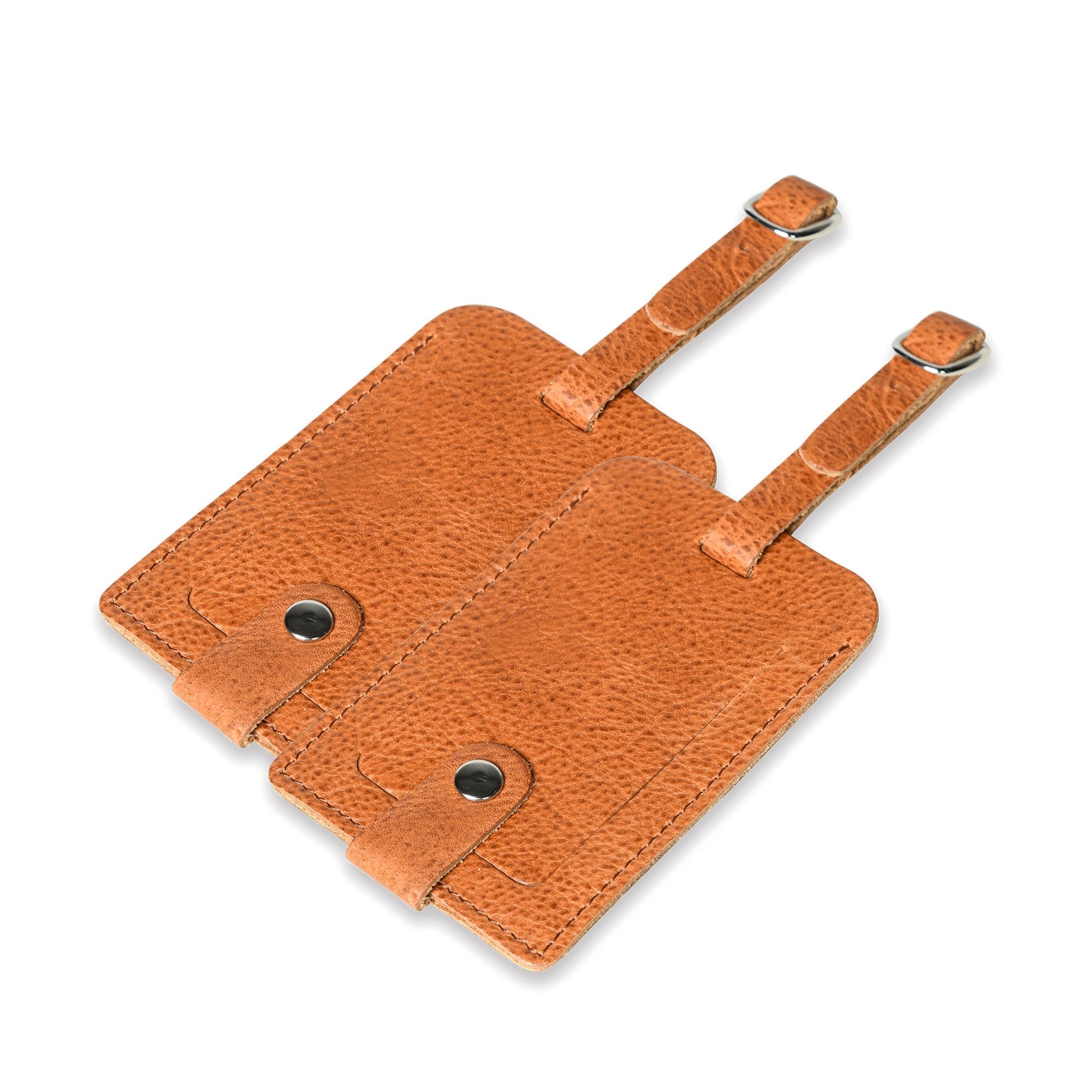 Brown leather luggage tag on a white background
