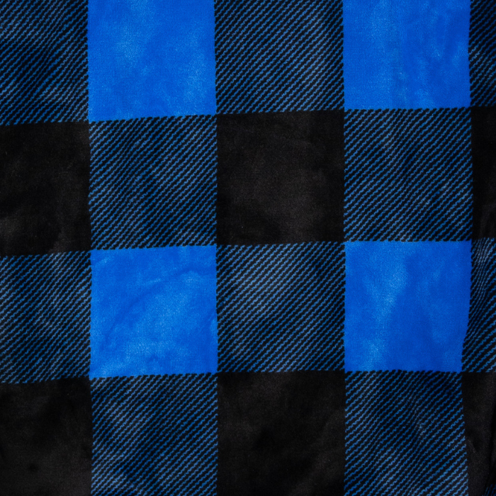 Close-up of blue and black checkered fabric pattern