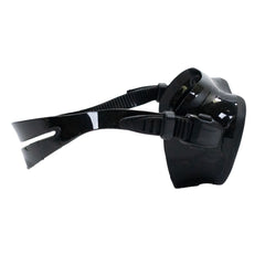 Black diving mask and snorkel set on a white background
