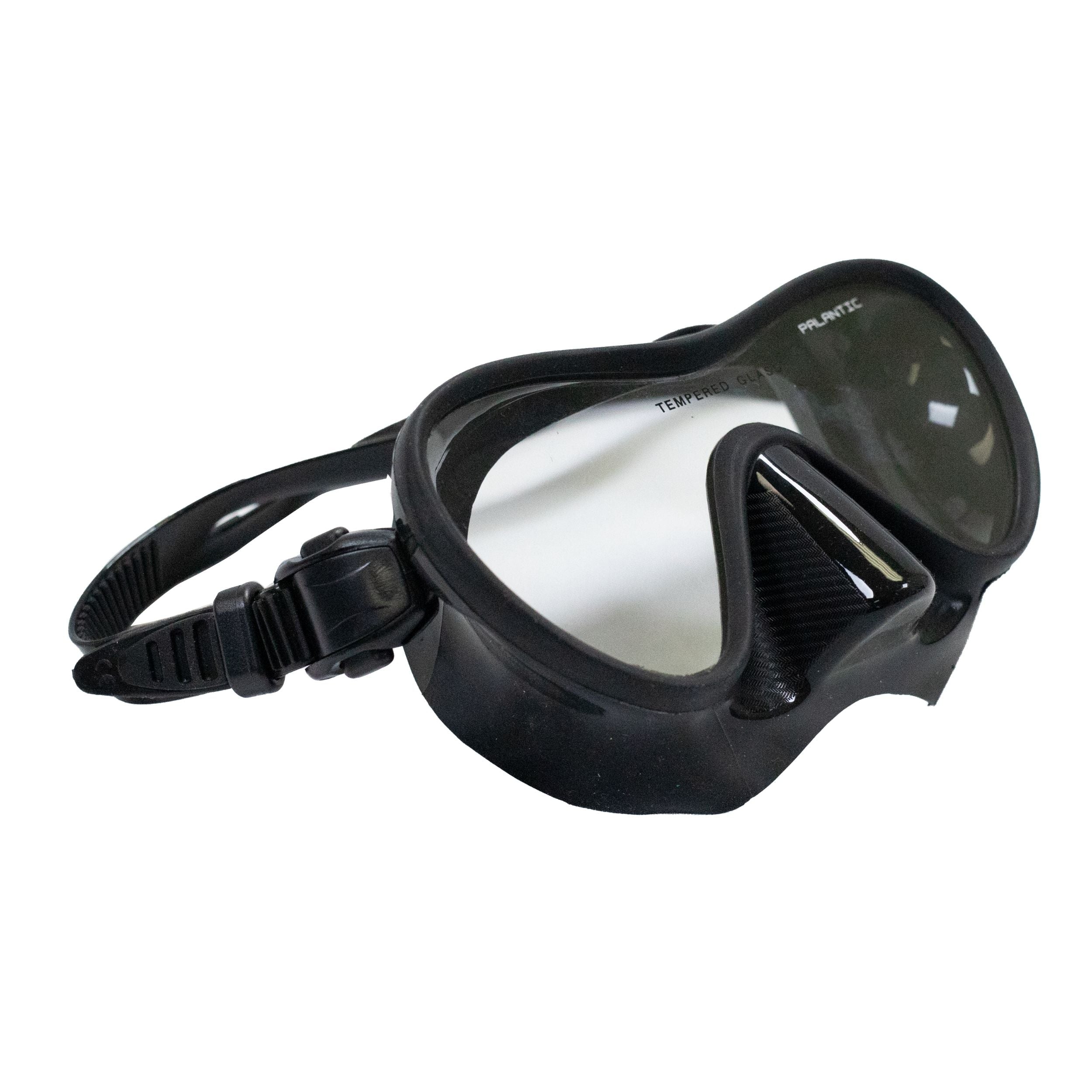 Black diving mask on a white background