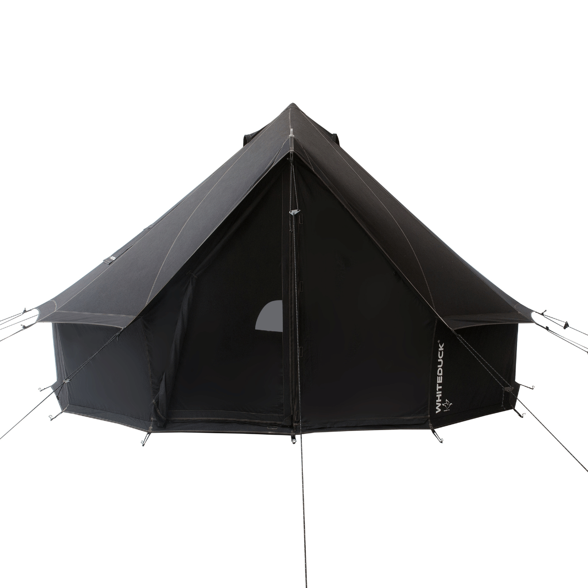 Black tent with visible brand logo on a white background