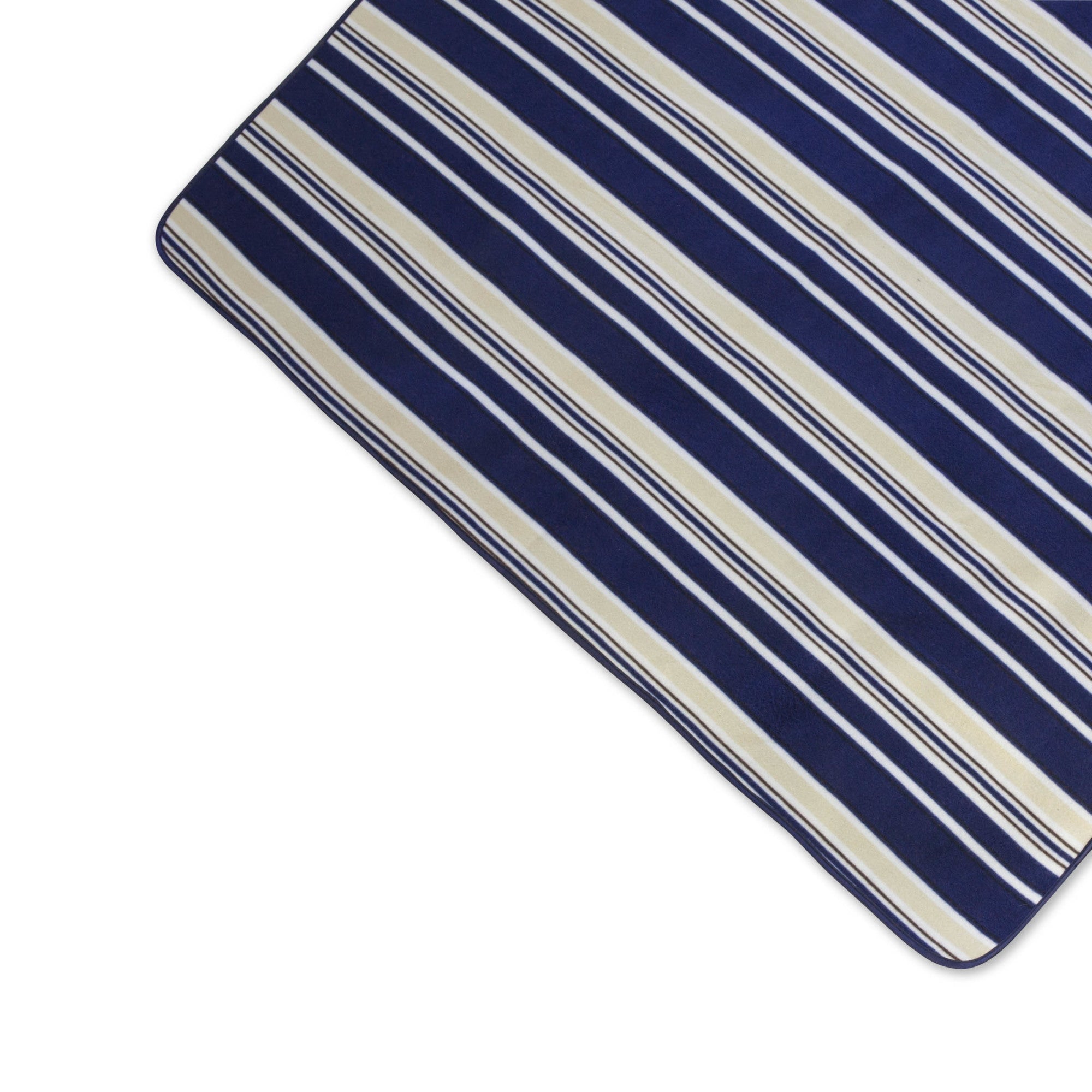 Navy and white striped fabric on a white background