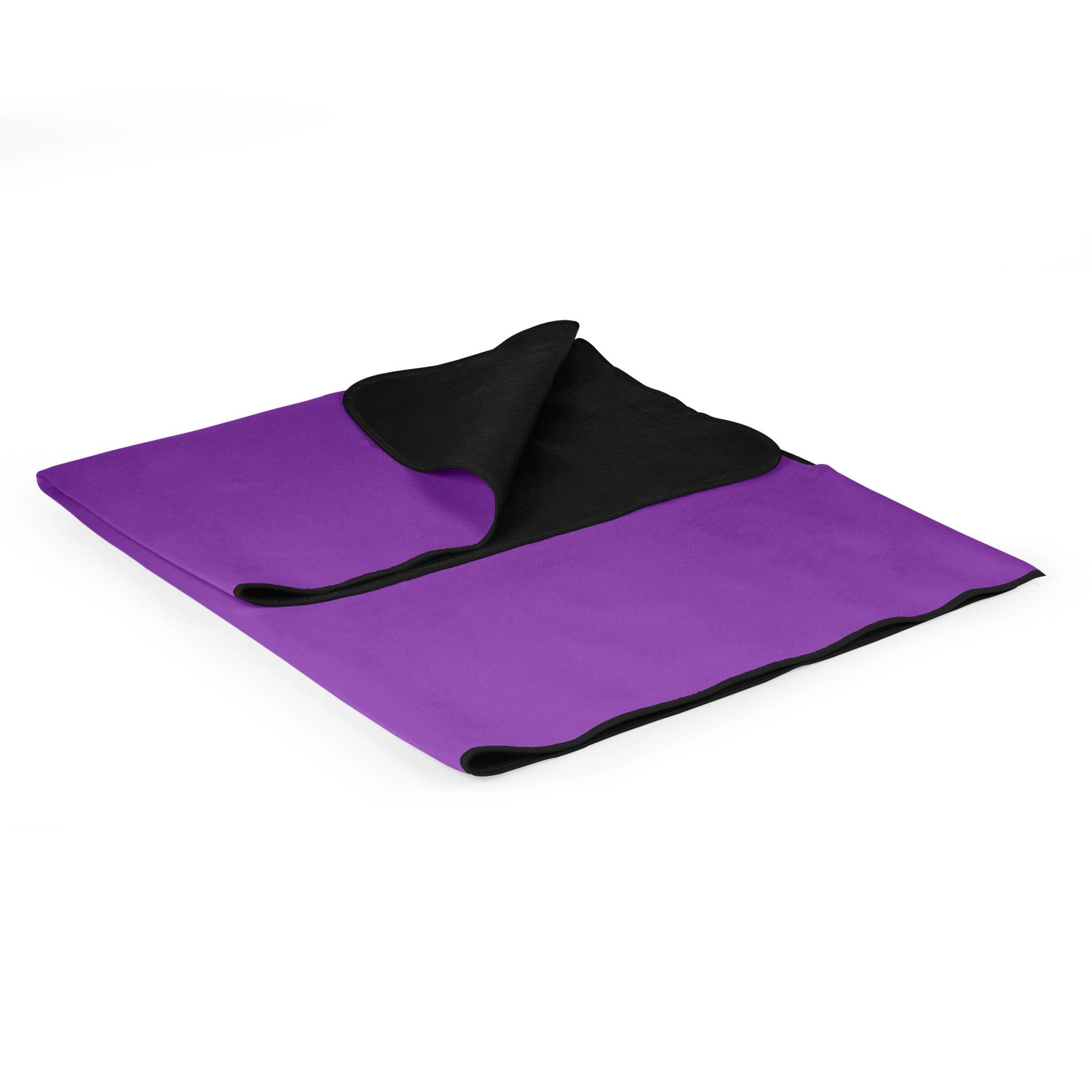 Purple blanket with black border on a white background