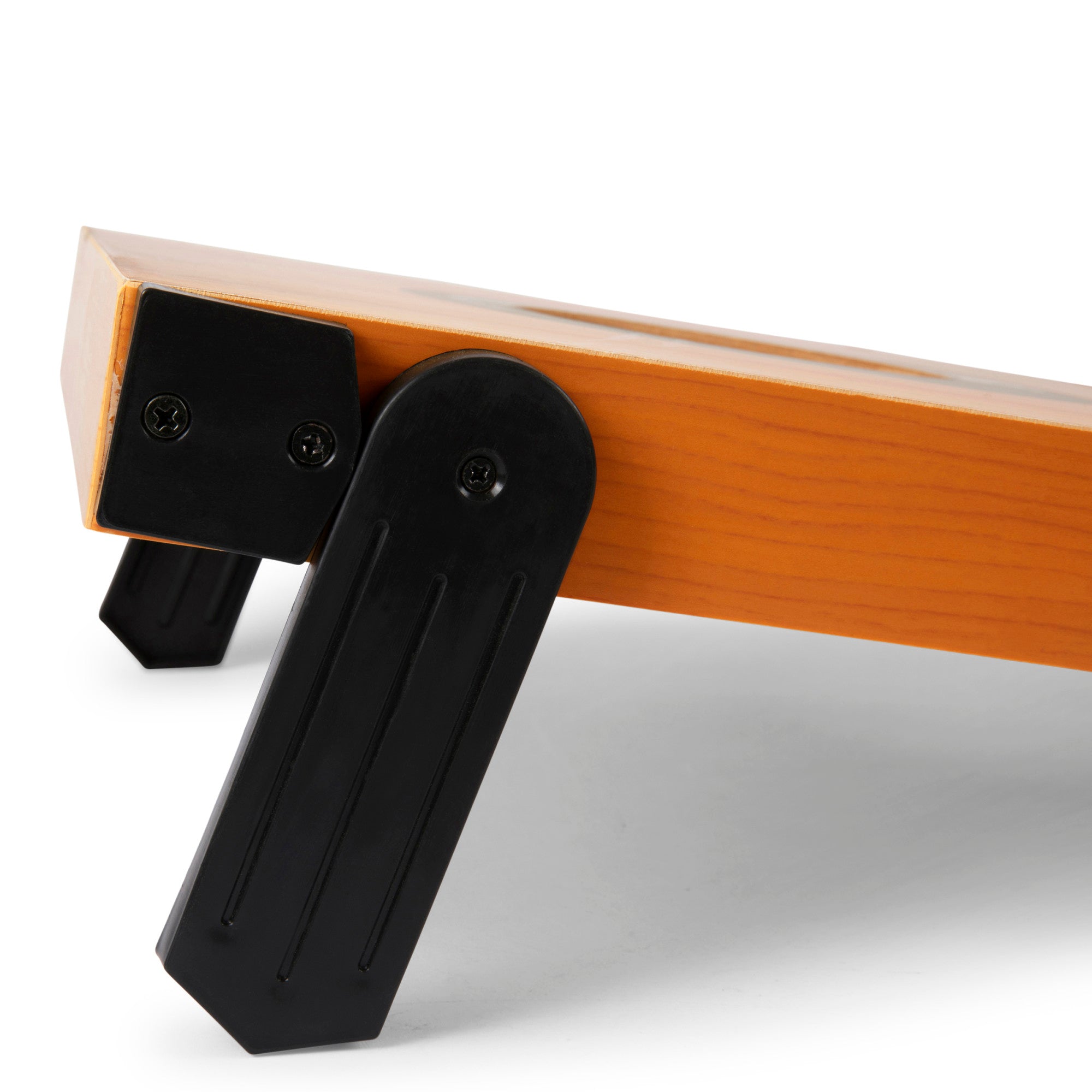 Wooden paddle with a black grip on a white background