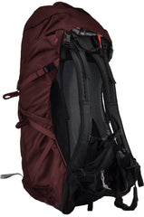 Maroon and black backpack on a white background