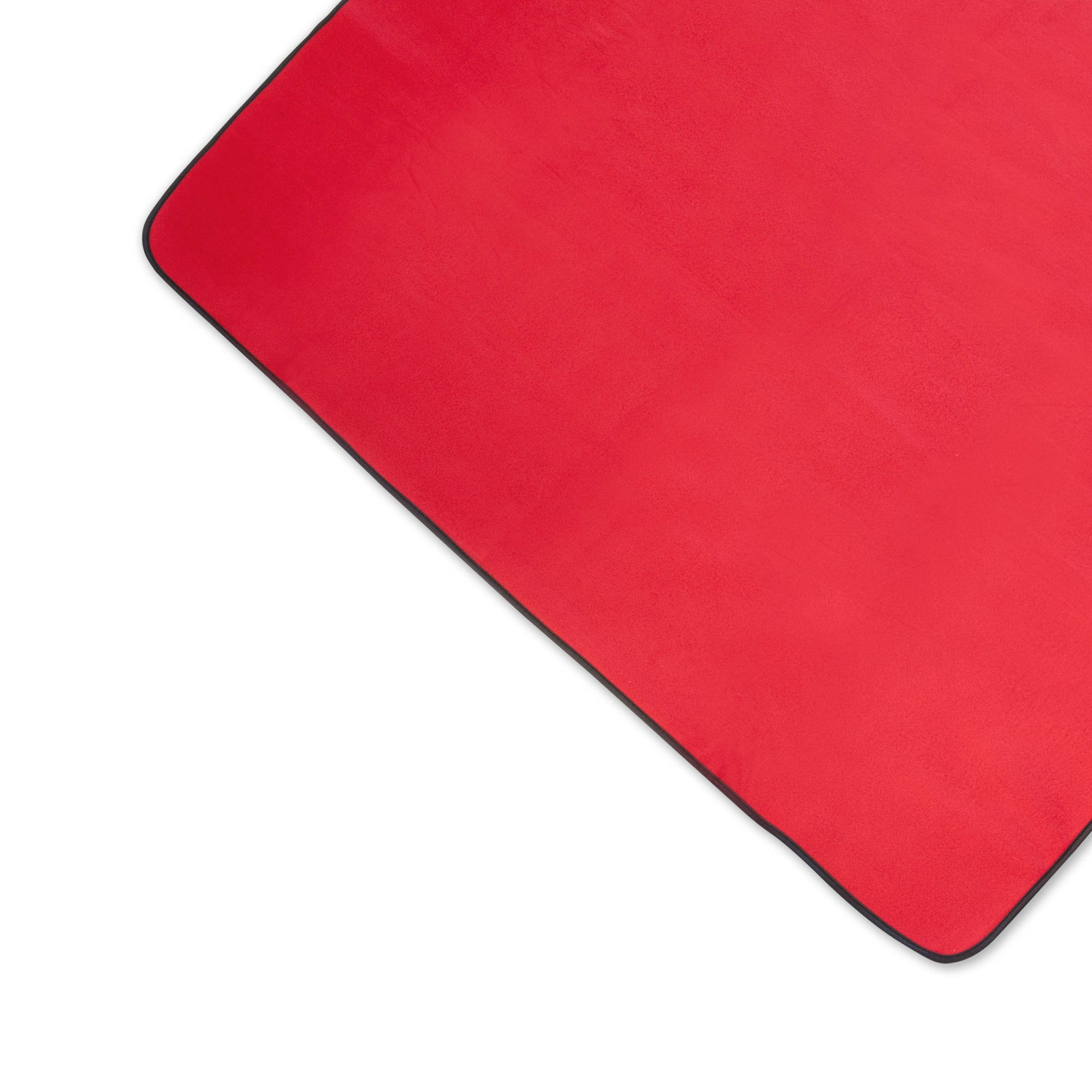 Red mat with a black border on a white background