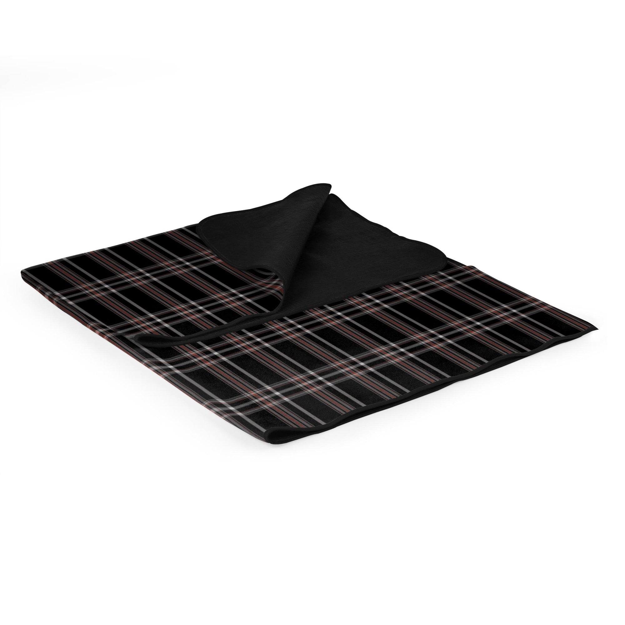 Black plaid blanket on a white background