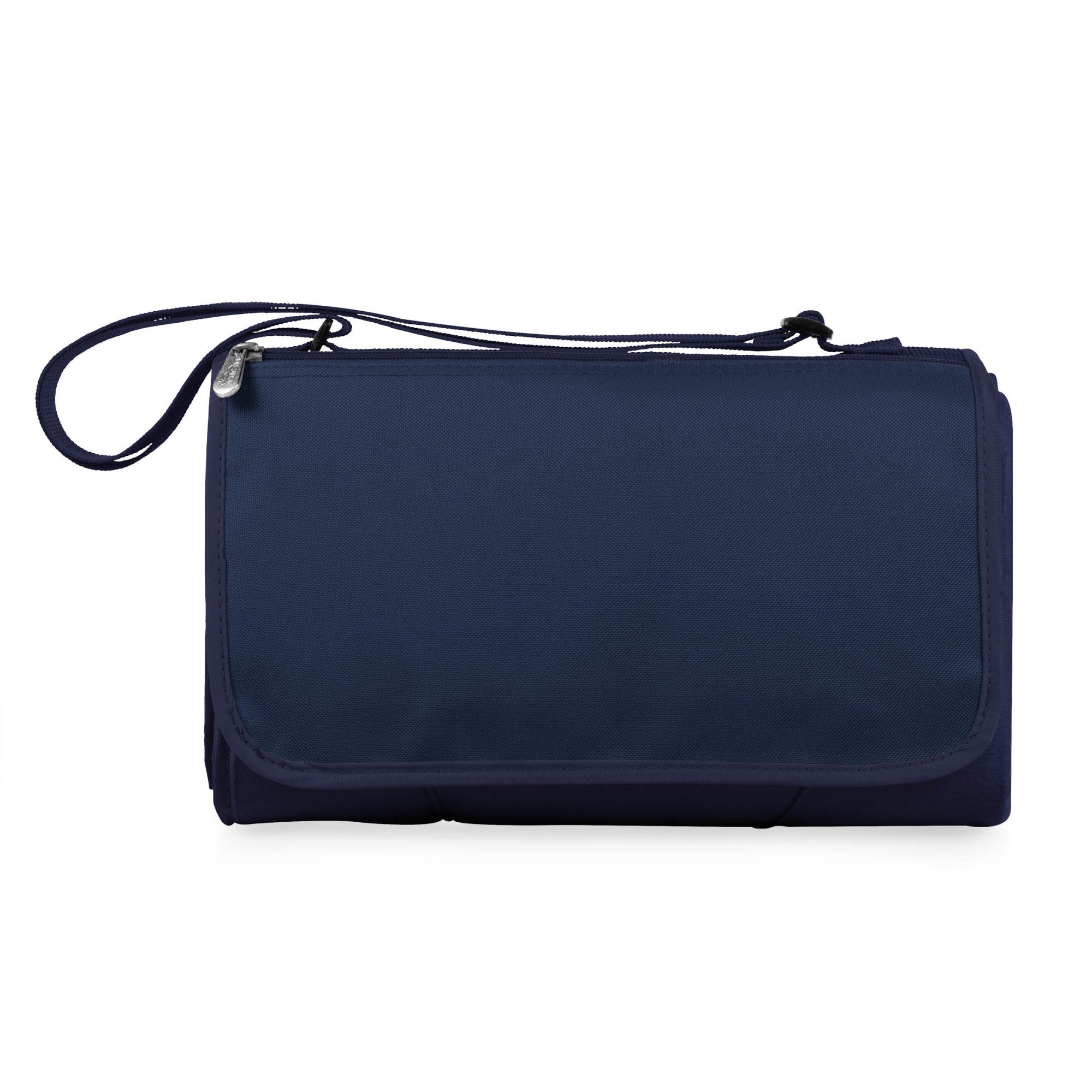 Navy blue bag with a strap on a white background