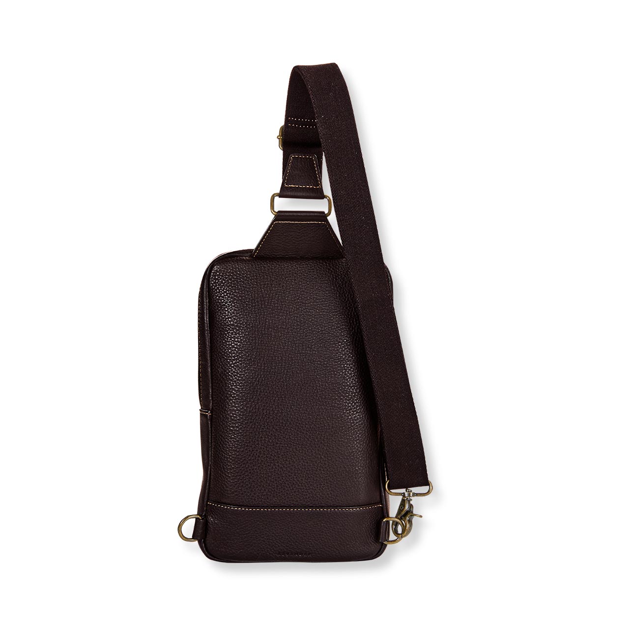 Brown leather sling bag on a white background