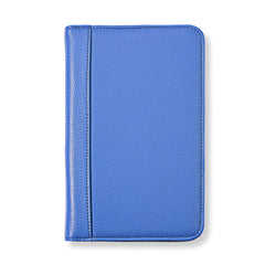 Blue leather notebook on a white background