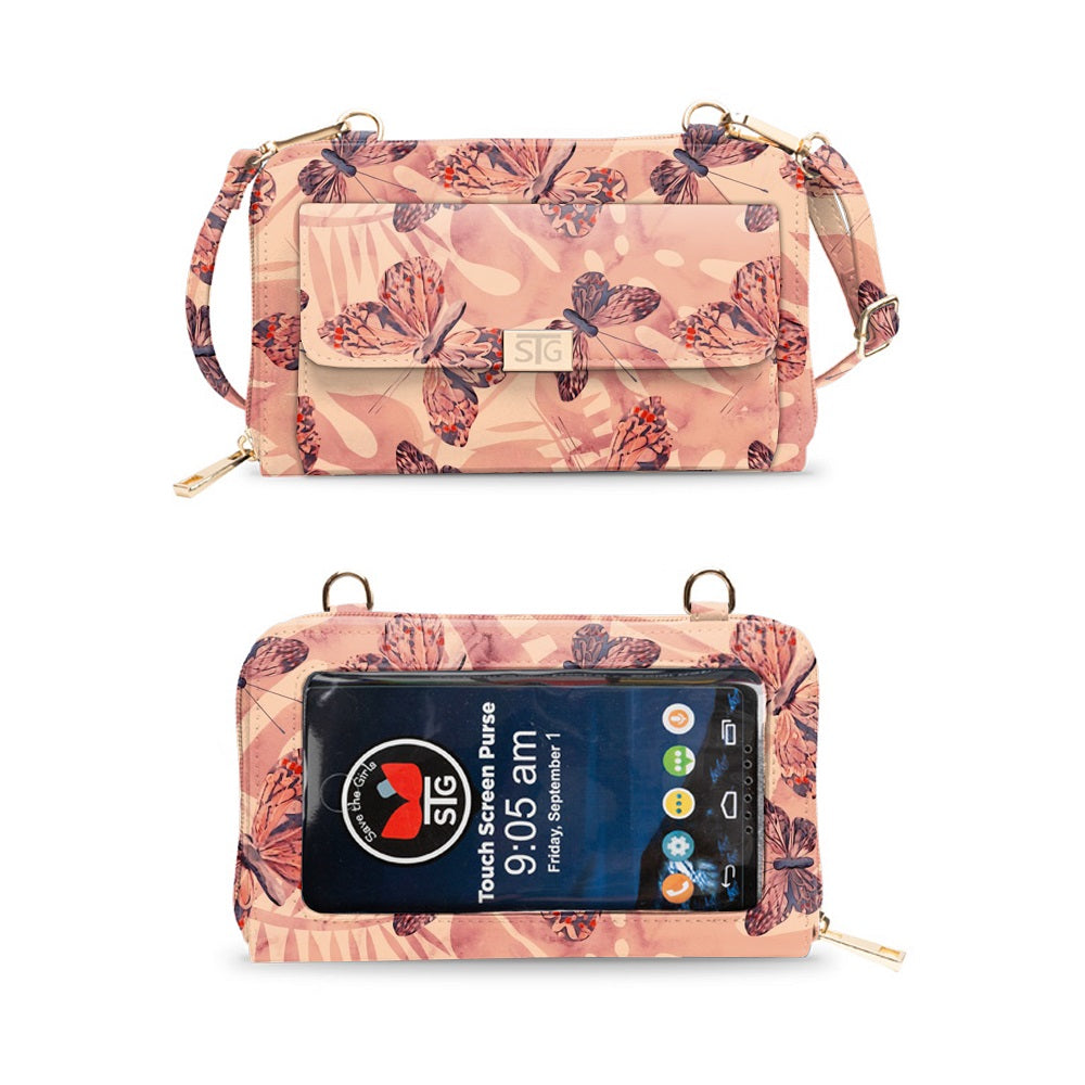 Floral-patterned phone case with screen protector on a white background