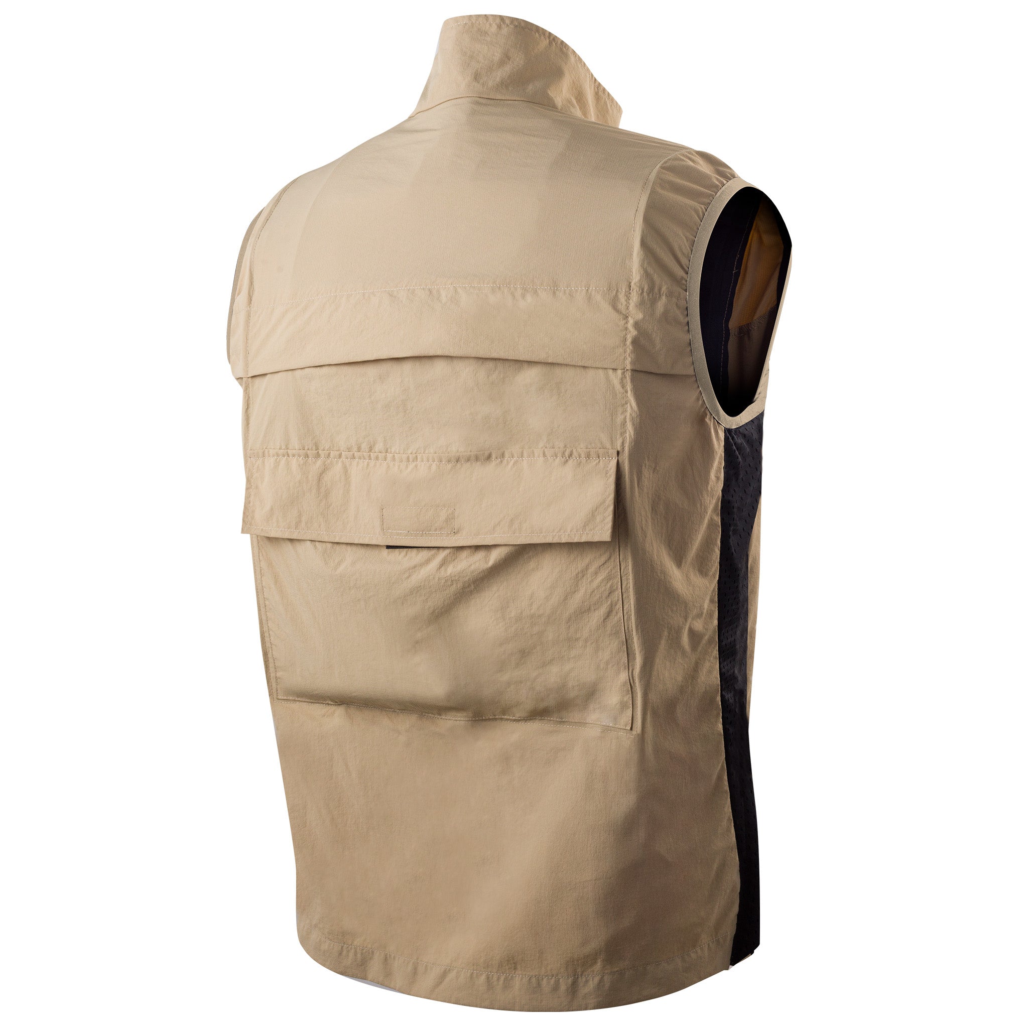 Beige vest with multiple pockets on a white background