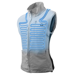 Gray vest with blue heating elements on a white background