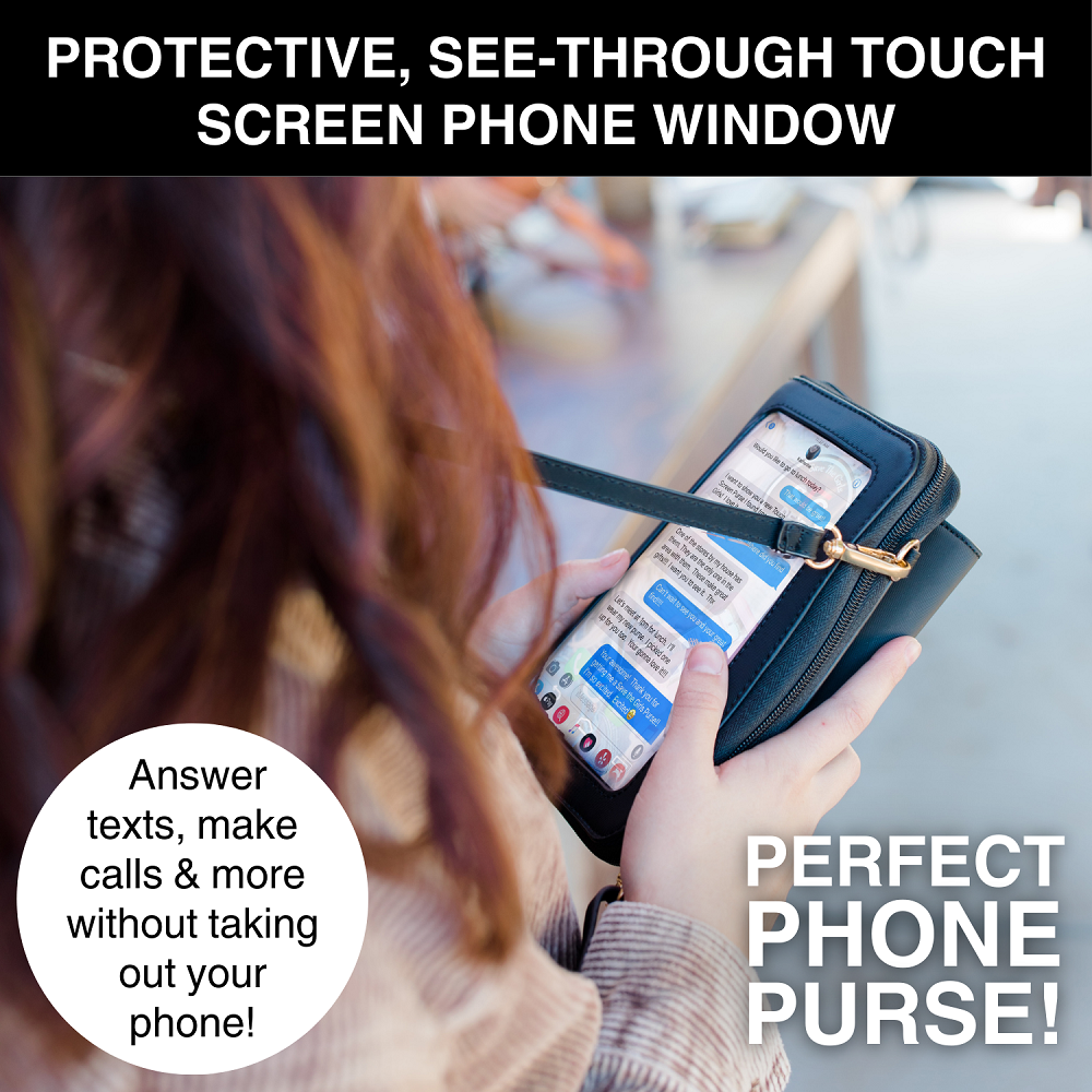 Person holding a phone with a protective screen protector on a blurred background