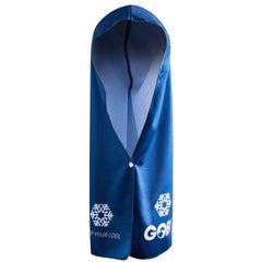 Blue water bottle with snowflake design and 'GOB' branding on a white background