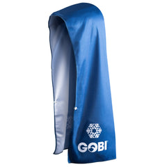 Blue raincoat with Gobi logo on a white background